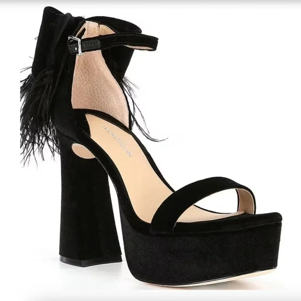 NWT Antonio Melani Velvet Platform Dress feathers bows Sandals heels prom, 8